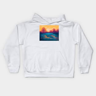 Pastel painting - twilight over swamp landscape Kids Hoodie